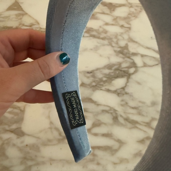 Light Blue Velvet Padded Embellished Headband - Picture 8 of 8